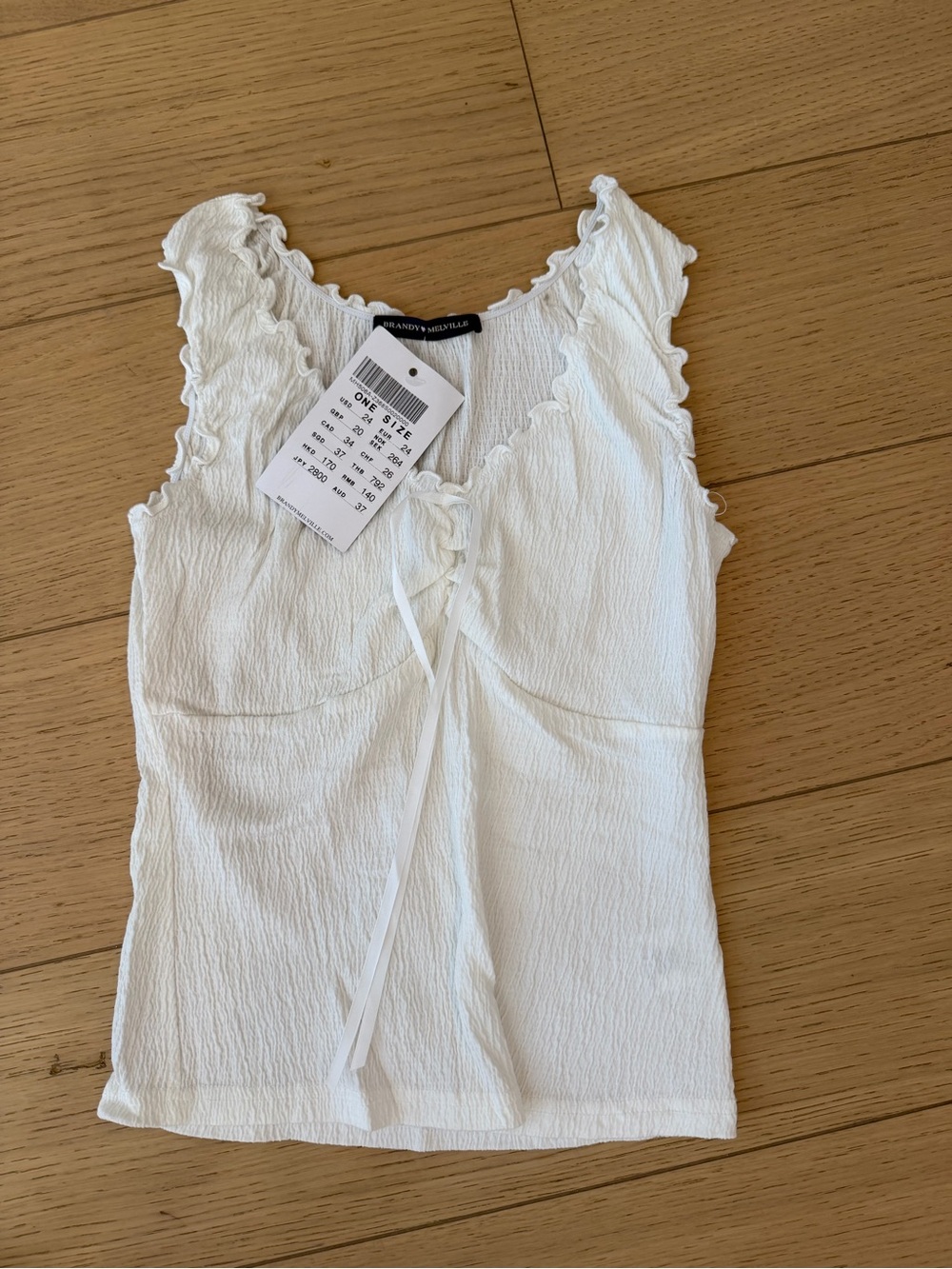 Brandy Melville White Ruffle Tie-Front Crinkle Tank